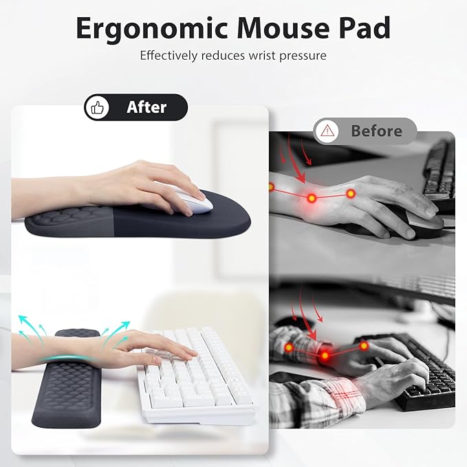 EYROZILL 3 in 1 Ergonomic Mousepad with Wrist Rest Gaming Keyboard Mouse Pad with Wrist Support Non-Slip Base Massage Design Pain Relief (Black/Grey)