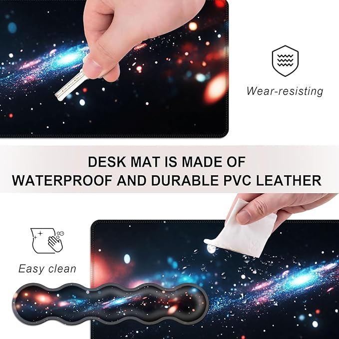 Mouse PadLarge Desk Mat Set 4in1 XL Mousepad + Keyboard Wrist Rest+Mouse Wrist Rest+Coaster with Ergonomic Desk Pad for Home Office Table Computer Cover -Colorful Galaxy Nebula