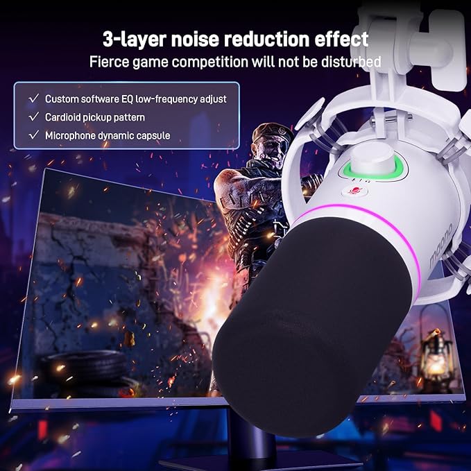 MAONO XLR/USB Dynamic Microphone Kit RGB Podcast Mic with Software Mute Gain Knob Volume Control Boom Arm for Streaming Gaming Voice-Over Recording-PD200XS White
