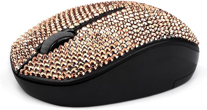 Bling Dazzling 2.4G Wireless Mouse Covered with Crystal Diamond Rhinestone for PC Tablet Laptop Notebook Great Gift idea for Her - Rose Gold