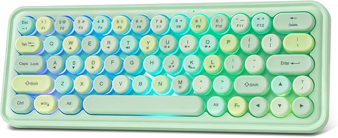 Wired RGB Creamy Typewriter Keyboard. 65 Percent Retro LED Membrance Gaming Keyboard. Small Ergonomic Optical Teclado with ABS Backlit Unreplaceable Round Keycaps. for Laptop and Office PC. (Green)