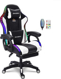 Video Gaming Chair with Speaker and RBG LightErgonomic Gaming Chair with Footrest and Massage Function90°-135° Comfortable Computer Reclining ChairAdults Teens Computer Chair.White
