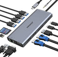 USB C Docking Station Dual Monitor for Dell/HP/Lenovo/Surface Laptop 14 in 1 Triple Display Hub Multiple Adapter Dongle with 2 HDMI 4K+VGA+5 Port+100W PD Charger+Ethernet+SD/TF+Audio