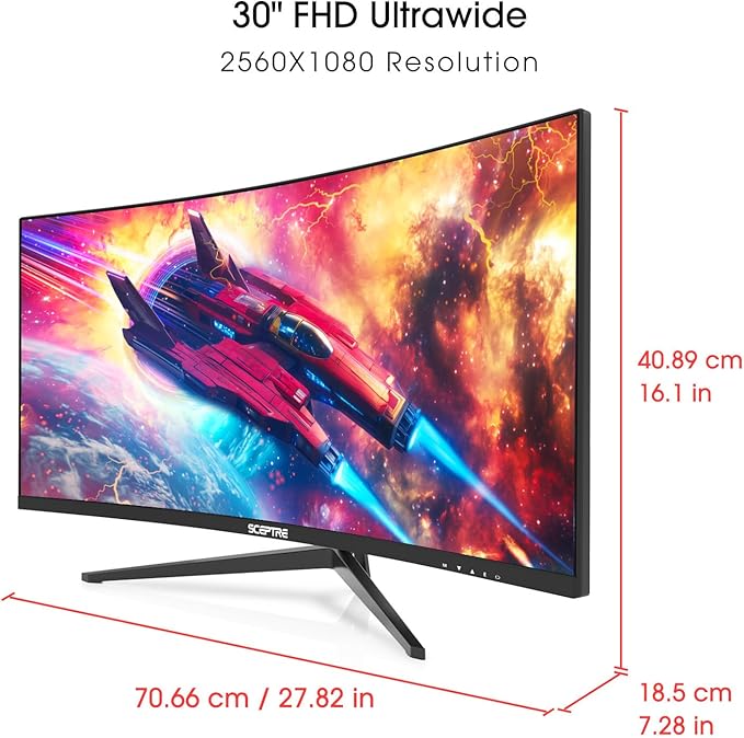 New! Sceptre Curved 30-inch Gaming Monitor 200+Hz FreeSync Build-in Speakers 2560 x 1080p HDMI DP Machine Black 2026 (C305B-200UN Series)