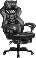 Vonesse Gaming Chair Big and Tall Gaming Chair with Footrest and Massage Gaming Chairs for Adults with Lumbar Support Ergonomic High Back Computer Chair with Pocket Spring Cushion (Grey/Black)