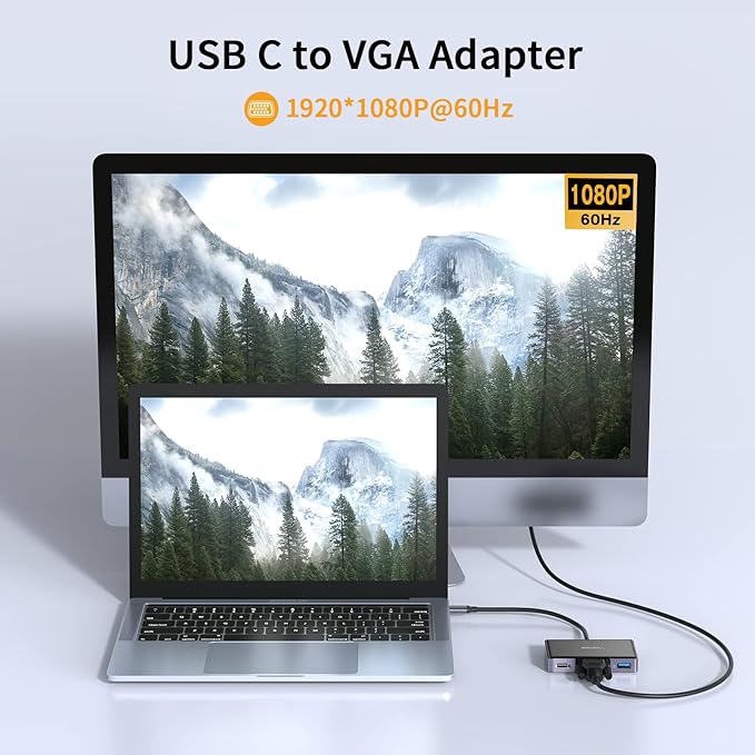 USB C to HDMI VGA Adapter 7 in 1 USB C Hub MultiPort Adapter with 4K HDMI/VGA 100W PD USB-A 3.0 Audio/Mic SD/TF for Dell/HP/Lenovo/MacBook Pro Laptop
