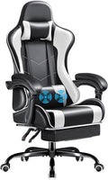 Furmax Gaming Chair Video Game Chair with Footrest and Massage Lumbar Support Swivel Seat Height Adjustable Computer Chair with Headrest Racing E-Sport Gamer Chair (White)