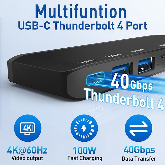 Surface Pro 12 Docking Station Surface Pro 12 Accessories with 4K HDMI Thunerbolt 4 Hub (4K@60Hz Display+ 40Gbps Data+ 100W Charging) 2 USB3.0 SD/TF 3.5mm Audio for Surface Pro 12 inch 2025
