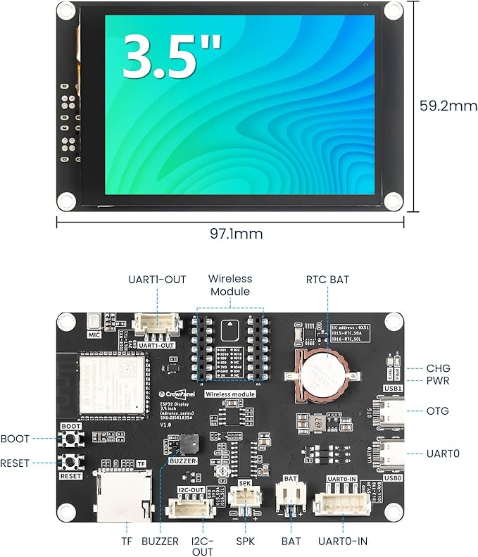 ELECROW ESP32 Display 480×320 3.5 HMI Advanced ESP32 IPS Touch Display Support AI Speech Interaction 32-Bit LX7 Dual-Core Processor Up to 240MHz Compatible with Arduino ESP-IDF and LVGL