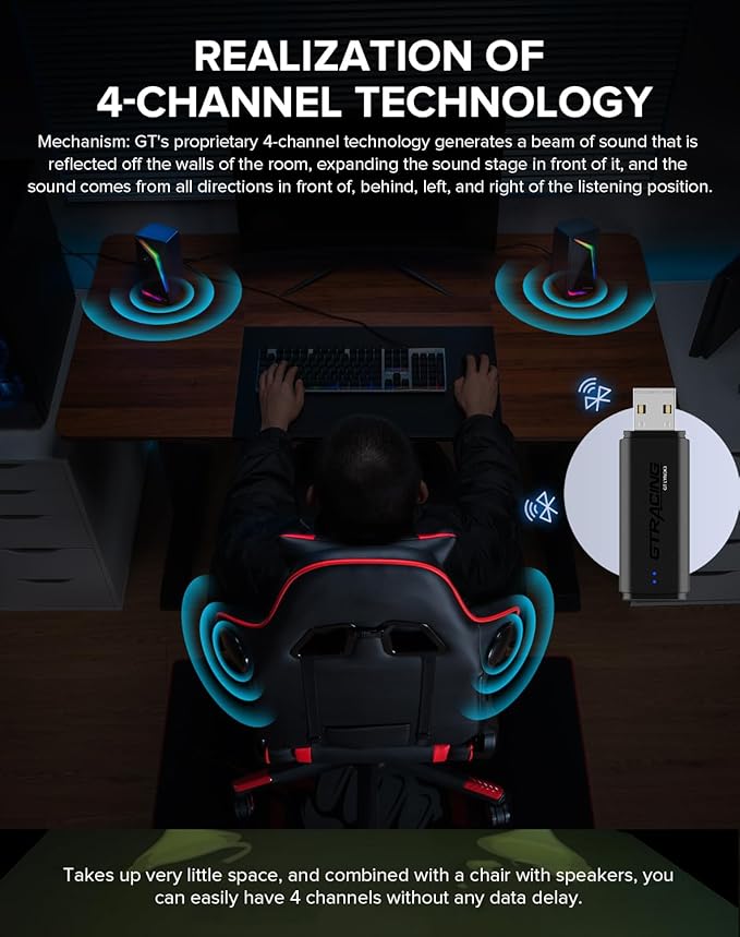 GTPLAYER Computer Speakers RGB Gaming Speakers &amp Bluetooth USB Adapter for Desktop PC Laptop Monitor Tablets and GT Family Music Gaming Chair Including 3.5mm AUX Cable