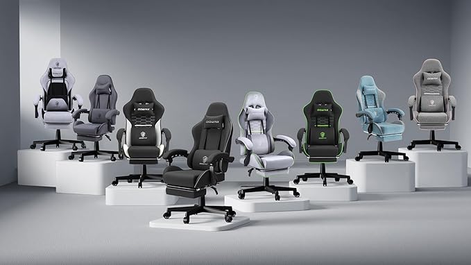 Dowinx 5TE8 Gaming Chair Fabric with Pocket Spring Cushion Massage Game Chair Cloth with Headrest Ergonomic Computer Chair with Footrest 290LBS