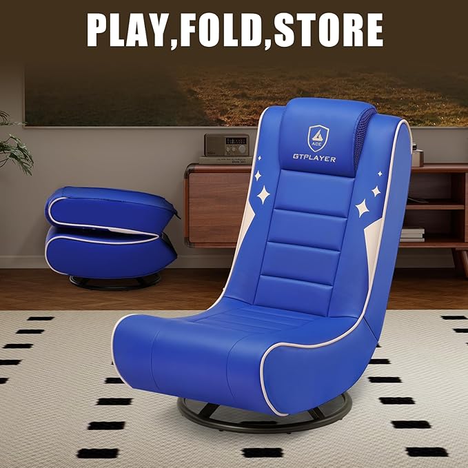 GTPLAYER Floor Gaming Chair Foldable Swivel Floor Chairs for Kids Boys Comfy Video Game Seat with 360° Multipurpose for Gamers Bedroom or Game Room (Blue)