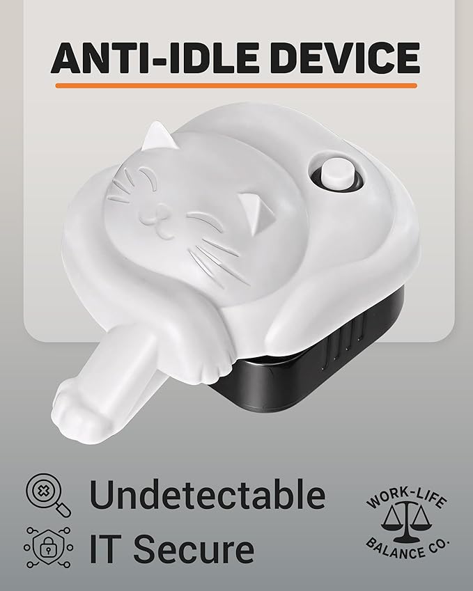 Work-Life Balance Randomized Mouse Jiggler Undetectable Trackpad - Mechanical Mouse Mover Device for Laptop Keep Screen Active Automatic Mouse Shaker for Remote Work Essential No USB - Gray Cat