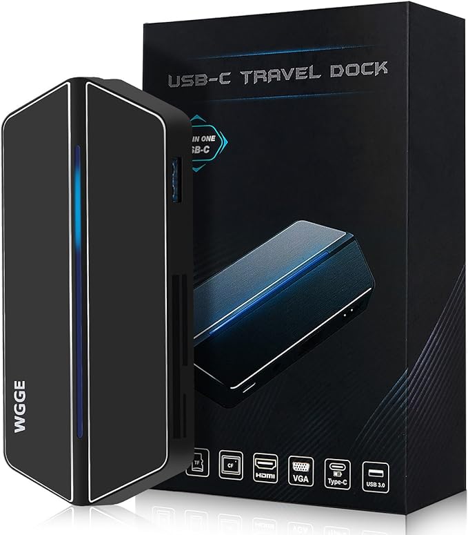 WGGE USB C Travel Dock USB C/Type c Hub 8-in-1 USB C Hub Adapter with VGA PortType c Port MicroSD/SD/TF/CF Card ReaderUSB 3.0 PortCompactFlashUSB C Charging Port for USB C Devices
