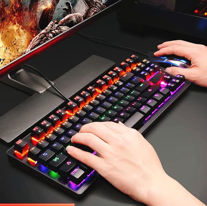 Anivia MK1S LED Backlit Mechanical Gaming KeyboardWired USB Gaming Keyboards with Blue Switches 87 Keys for Windows PC Laptop Game Black