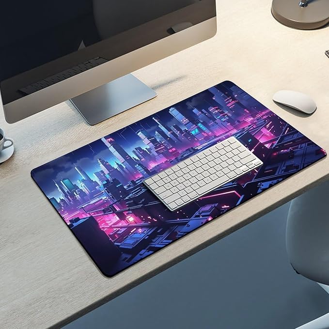 Cityscape Gaming Mouse Pad Non-Slip Rubber Base XL Mousepad Waterproof Washable Stitched Edge Mouse Mat for Desk Home Office 29.5x16