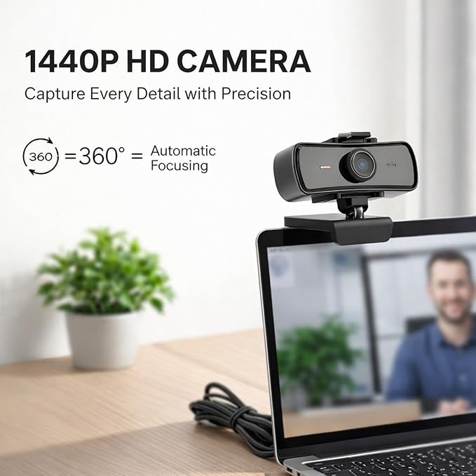 USB Computer Camera with Built - in Microphone 2K HD Video Call Lens Protection Cover - Plug and Play Wide Angle View Ideal for Remote Work and Streaming