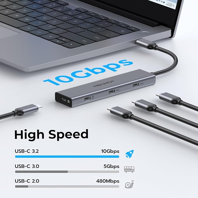 USB C Video Splitter Dual Monitor 4-Port Docking Station with USBC 3.2 Gen 2 10Gbps Supports USB-C PD Monitor Portable Screen Video Output 4K@30-60Hz100W PD for Win/Chrome Laptop AR Glasses