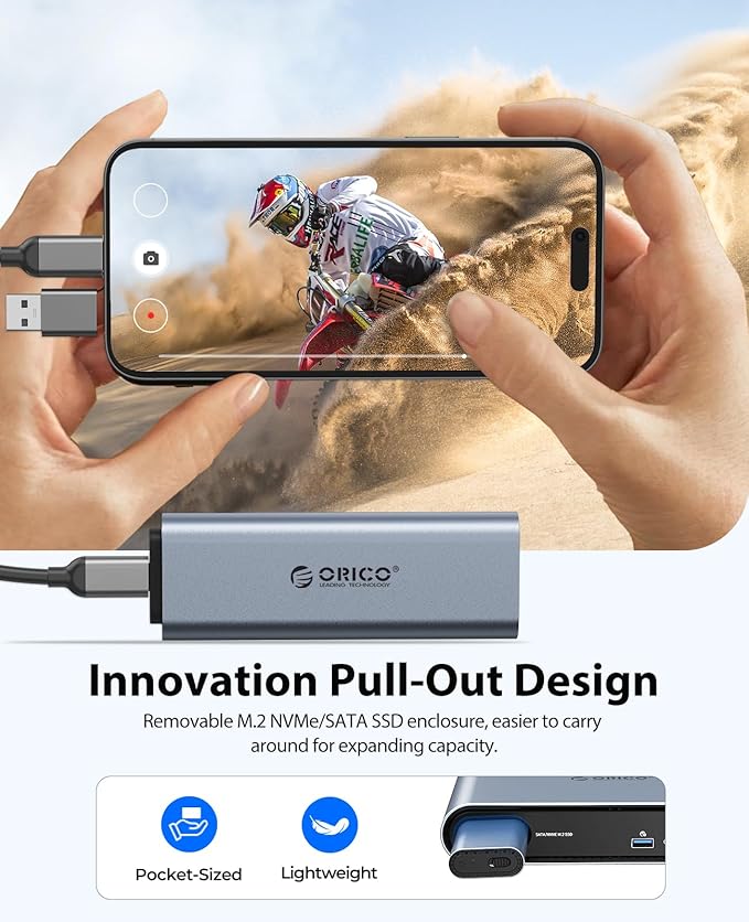 ORICO 10 in 1 USB-C Docking Station with M.2 NVMe/SATA SSD Enclosure 10Gbps USB 3.2 480Mbps USB 2.0 HDMI 4K@60Hz 100W PD RJ45 Ethernet 3.5mm Audio with Volume Knob for MacBook Pro/Air (PTM1)
