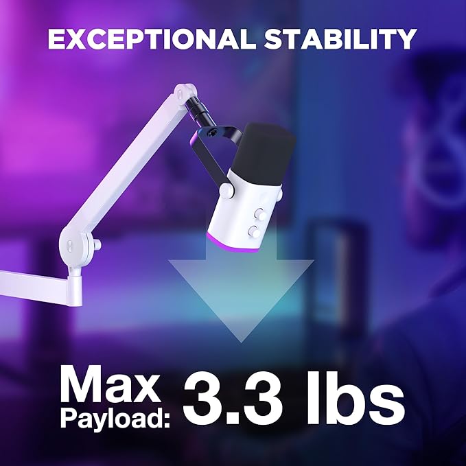 InnoGear Low Profile Mic Arm 360° Rotatable Microphone Boom Arm Mic Stand for Fifine AM8 K669B Blue Yeti HyperX QuadCast SoloCast AT2020 with Mic Clip 3/8 to 5/8 3/8 to 1/4 Adapter White