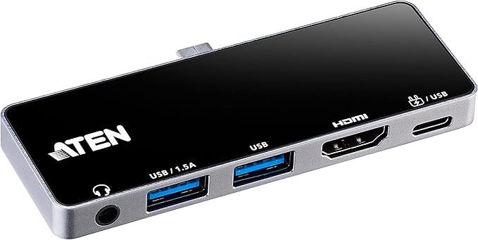ATEN 5-in-1 USB-C Travel Dock w/Audio Port 92W PD 3840 x 2160 60Hz 30Hz USB 3.2 Thunderbolt 3 HDMI 3.5mm Mic Headphone for Windows Mac iPad Android Mobile Laptop Desktop UH3238