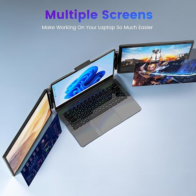 Azeyou 15.6 Triple Laptop Screen Extender 15.6” FHD 1080P IPS Laptop Screen Extender with Build-in Stand/Dual Speakers HDMI/USB-A/Type-C Plug for 14”-17” Laptops (Mac Wins Android)