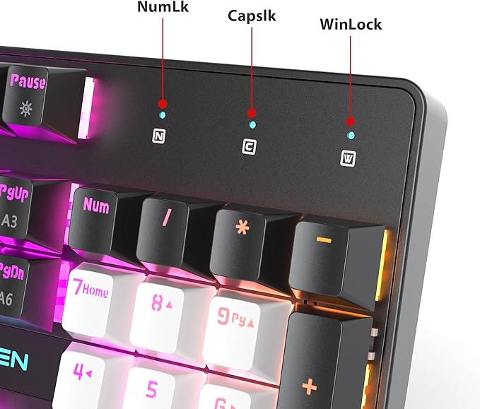 RGB Gaming Keyboard 104-Key Wired Mechanical Keyboard Creamy with Number Pad Linear Red Switch NKRO Full Size for Windows Laptop PC Gamer