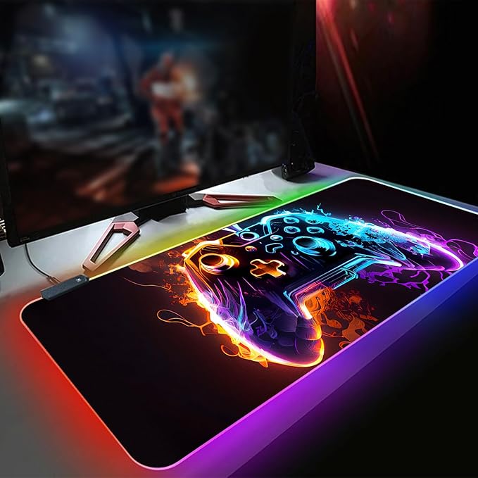 XL RGB Gaming Mouse Pad with 14 Light Modes - Light Up Gamer Mouse Pad31.5 x 11.8in Non-Slip Gamepad Style Led Large Gamer MousepadBlack Long Glowing Gaming Accessories for Desk Waterproof