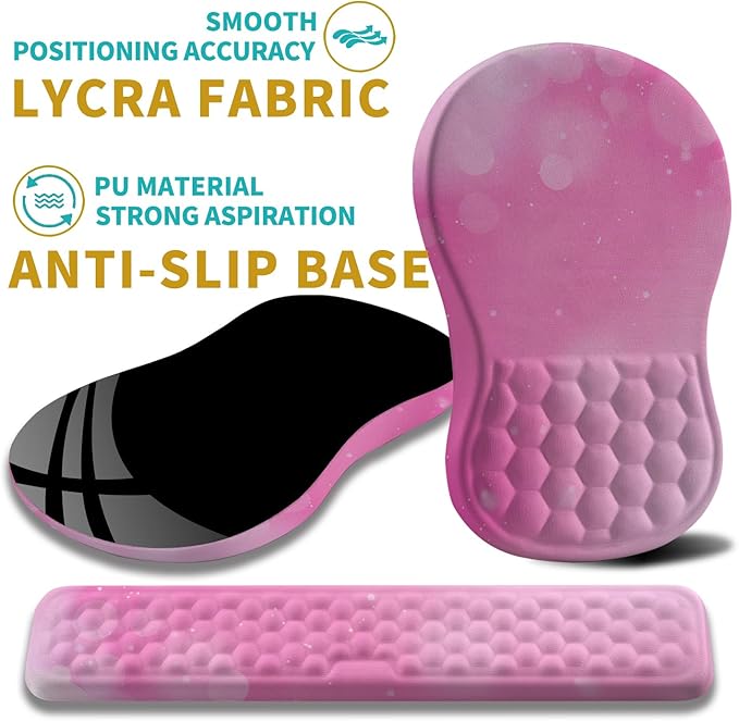 Hokafenle 2 in 1 Ergonomic Mouse Pad Wrist Support &amp Wrist Rest for Computer Keyboard Set with Relieve Carpal Tunnel Pain Massage Bulge and Full Memory Gel Design (2In1 Set Sweet Pink)