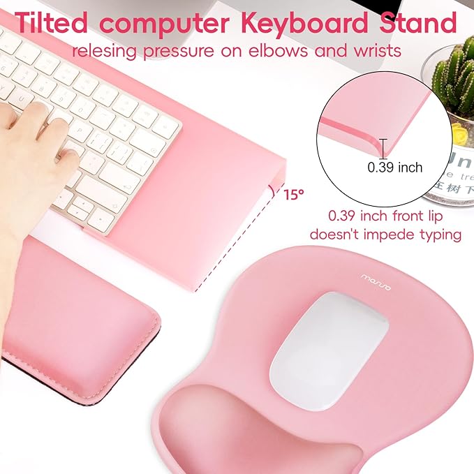 MOSISO Computer Keyboard Stand&ampWrist Rest Support for Keyboard and Mouse Pad Set Ergonomic Mousepad with Concave Curved Memory Foam Easy Typing Non-Slip Pad&ampAcrylic Stand for Home/Office Pi