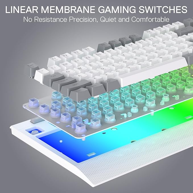 Redragon K525 RGB Backlit 104 Keys Wired Membrane Gaming Keyboard w/ 5 Multimedia Keys &amp 4 Extra On-Board Macro Keys Dedicated Media Control Ergonomic Wrist Rest Linear Mechanical-Feel Switch