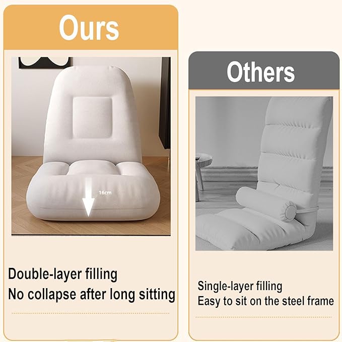 Floor Seat Convertible Sleeper Chair with Pillow No Assembly Required Adjustable in 5 Levels Comfortable and Versatile Ideal for Gaming Reading Meditation(Yellow)