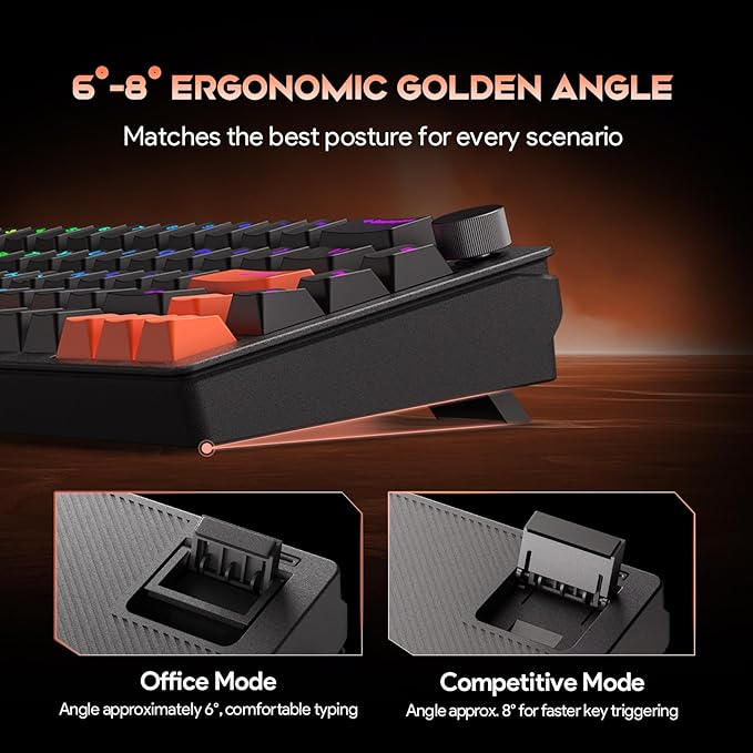 68% Wired Gaming Keyboard with Volume Knob RGB Backlit Mechanical Keyboard Gasket Mount with PBT Keycaps8000 Hz Polling Rate Hall Effect Cream Switches Hot-Swap for FPS Games (Black+Orange)