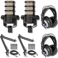 Rode PodMic Dynamic Podcast Microphone (Pair) with StreamEye BOOMARM Mic Arms Over-Ear Podcast Headphones XLR Cables and StreamEye Polishing Cloth