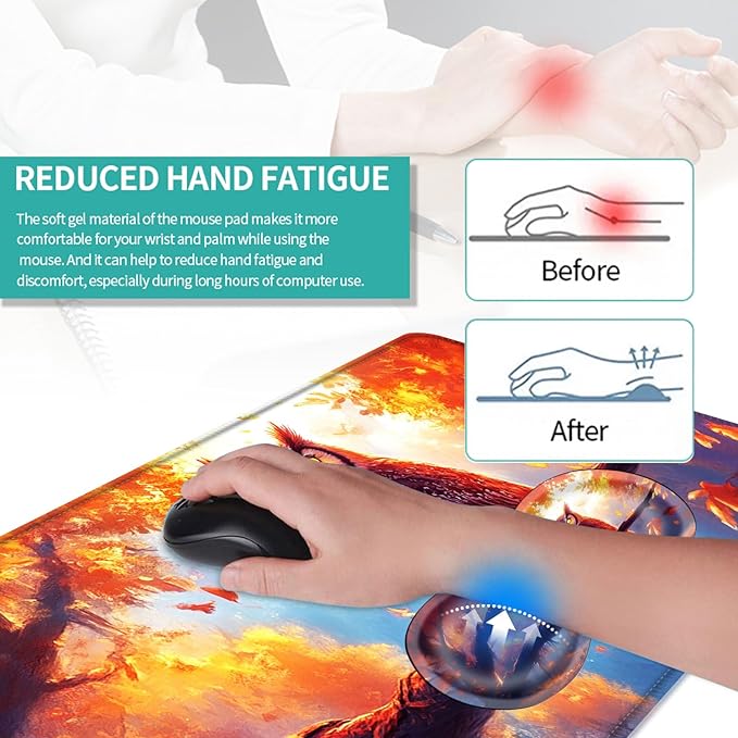 Keyboard Mouse Pad Set Extended Gaming Mouse Pad+Ergonomics Keyboard Wrist Rest Support Memory Foam Easy Typing Pain Relief 4Pcs XL Ultra Thick Desk MatAutumn Owl Falling Leaves