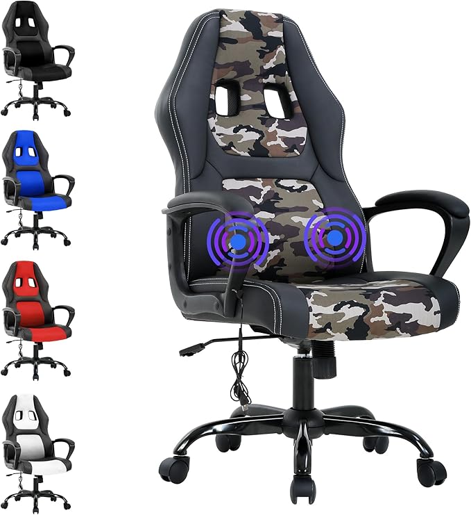 Gaming Chair Gaming Chair with Massager Massage Gaming Chair with Massage Lumbar Support Office Gaming Chair with Height Adjustable Gaming Chairs for Adults with 360°Swivel Max 250LBS Camo