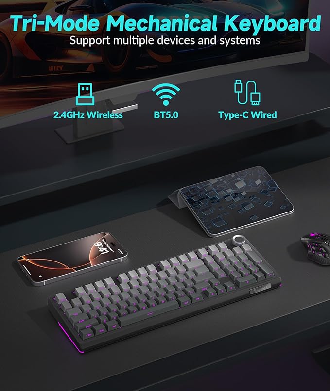 SOLAKAKA KI99 Pro 96% Wireless Mechanical Keyboard RGB Gaming Keyboard Hot-Swappable Pre-Lubed Switches Gasket Structure Creamy Keyboards (Gradient-Black Non-Silent Version)