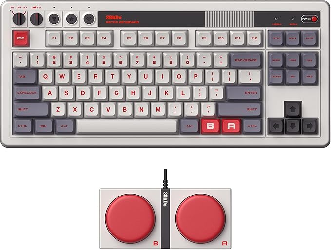 8Bitdo Retro Mechanical Keyboard Bluetooth/2.4G/USB-C Hot Swappable Gaming Keyboard with 87 Keys Dual Super Programmable Buttons for Windows and Android - N Edition