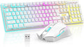 RedThunder K10 Wireless Gaming Keyboard and Mouse Combo RGB Backlit Rechargeable 3800mAh Battery Mechanical Feel Anti-ghosting Keyboard + 7D 3200DPI Mice for PC Gamer(White Pudding)