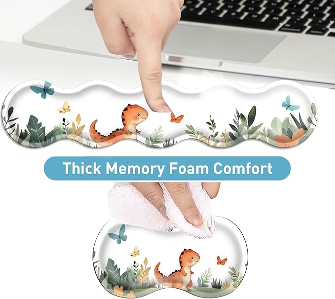 Keyboard Mouse Pad Set Extended Gaming Mouse Pad+Ergonomics Keyboard Wrist Rest Support Memory Foam Easy Typing Pain Relief 4Pcs XL Ultra Thick Desk MatCute Dinosaur Butterfly