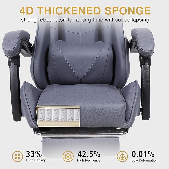 High-Back PC Gaming Chair Office Chair Desk Task Chair Computer Racing Chair PU Ergonomic Executive Swivel Rolling Chair with Lumbar Support for Women Men (Grey)