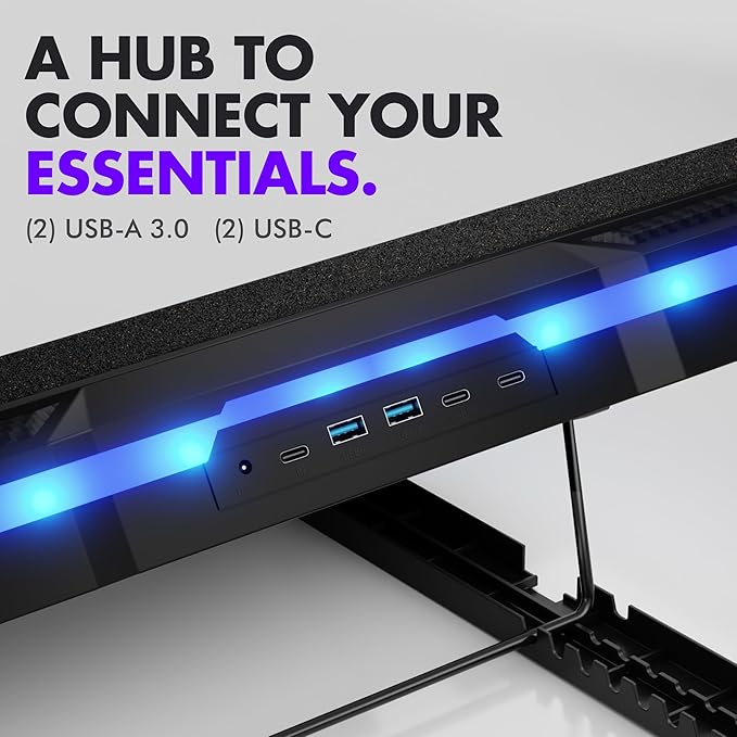 Tilted Nation Gaming Laptop Cooling Pad with USB Hub - Boost Performance Stay Comfortable - RGB Laptop Cooler Stand with Adjustable Height &amp Fan Speed RGB USB (C + A) Hub for 15.6 - 19 Lapto