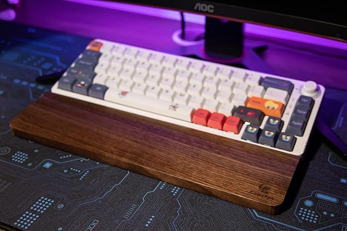 GK GAMAKAY Wooden Wrist Rest Pad 12.8 Compact Ergonomic Walnut Wood Hand Wrist Rest for 60% 75% Mechanical Keyboard Non-Slip Palm Pad for Comfortable Typing and Playing (for 75%)