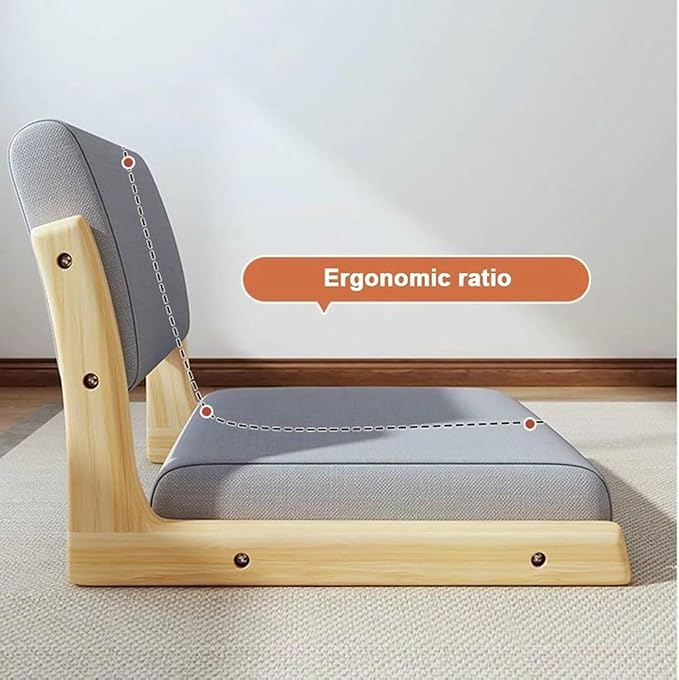 ELEFOCUS Tatami Chair with Upholstery Comfortable Floor Seat for Meditation Living Room Bedroom Bay Window(Orange LeatherWalnut)