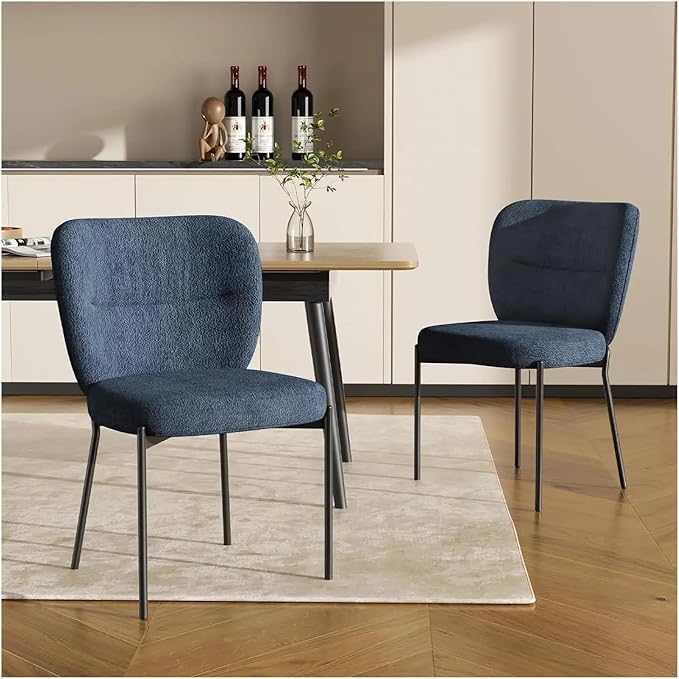 Adjustable Office Computer Chair with Armrest 2pcs Dining Chairs with Linen Cushion Metal Legs for Living Room Kitchen(Blue)