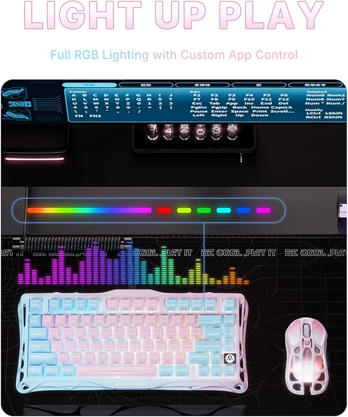 GravaStar Mercury K1 Lite 75% Gaming Keyboard 2.4GHz/BT/Wired Tri-Mode Wireless Keyboard Gasket Hot Swappable Mechanical Keyboard Pre-lubed Linear Switches Jelly Keycaps RGB Backlit (Lumen Rose)