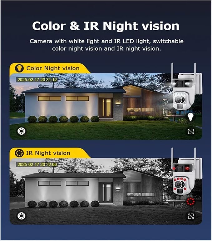 4K 60X Optical Zoom 4G Solar Camera Dual Screen Outdoor WiFi PTZ PIR Detection Human Auto Tracking CCTV Cameras(White 60X WiFi 32GB)