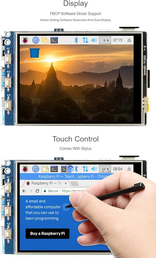 Waveshare 3.2inch Resistive Touch Display Compatible with Raspberry Pi 4B/3B+/3B/2B/B+/A+/Zero/Zero W/WH/Zero 2W Series Boards 320×240 Resolution SPI