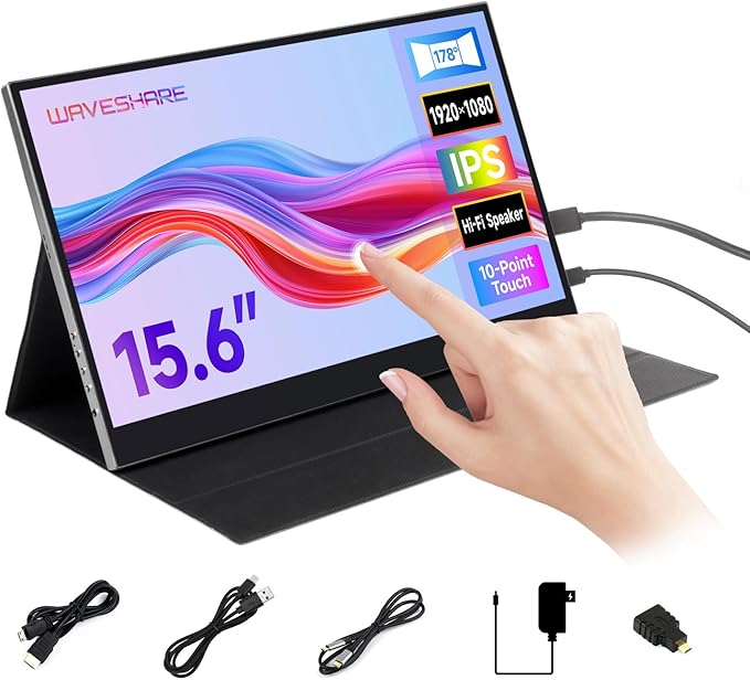 Waveshare 15.6inch 10-Point Capacitive Touch Monitor Comes with A Protective Case Compatible with Raspberry Pi 5/4B/3B/Zero/Zero W/Zero 2W/Pico/PicoWindows Jetson Nano/TX2/Xavier NX/Orin