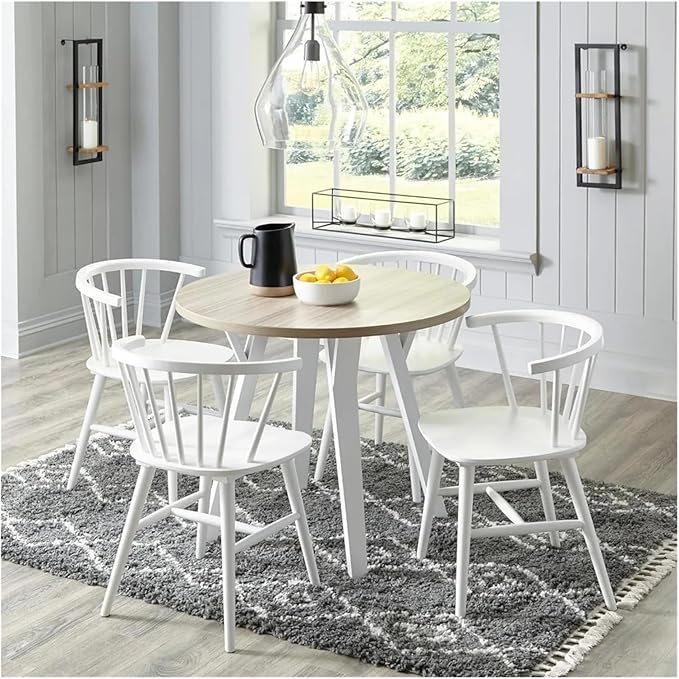 Adjustable Office Computer Chair with Armrest 1pcs White Modern Minimalist Spindle Back Dining Chair with Solid Wood Frame